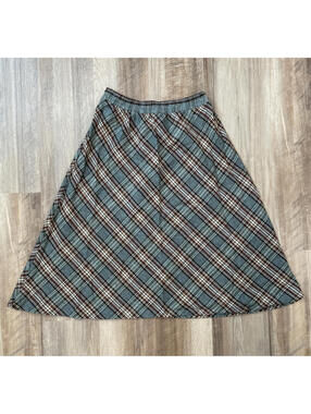 Vintage 80s Style Gray Plaid Skirt Secretary Midi Full Elastic Waist size 12